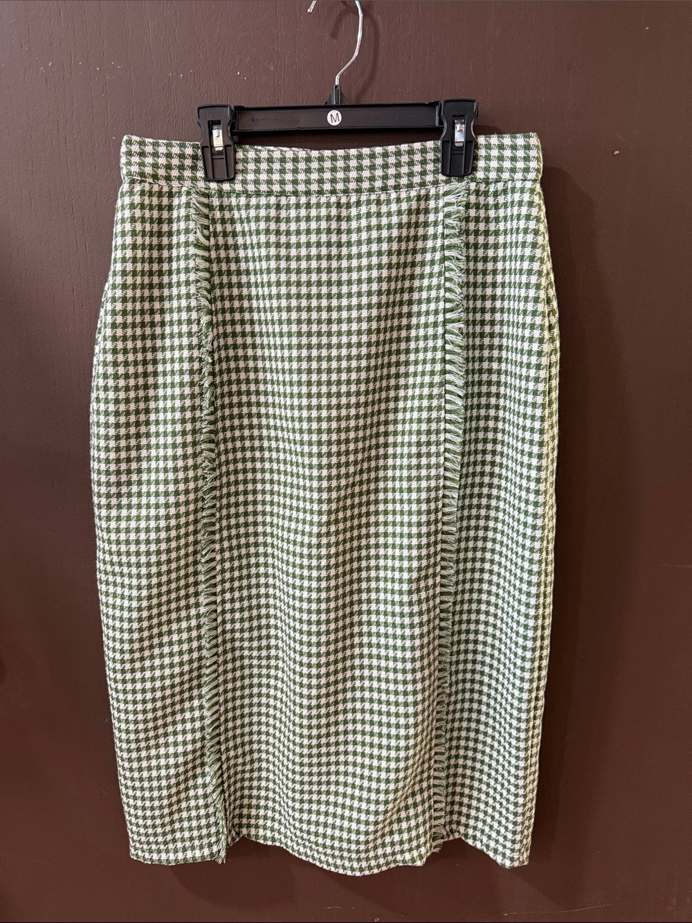 Tailored Green Houndstooth Pencil Skirt
